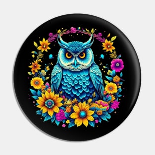 Colorful Owl with florals Pin