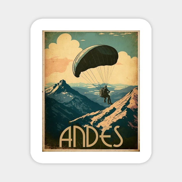 Andes Paragliding Vintage Travel Art Poster Magnet by OldTravelArt