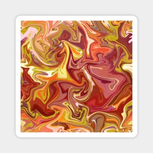 Summer Berries and Gold  Silk Marble - Red, Yellow, Orange, Pink Liquid Paint Pattern Magnet