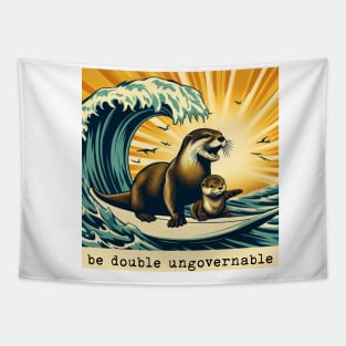 be double ungovernable 841 surfing otter with baby Tapestry