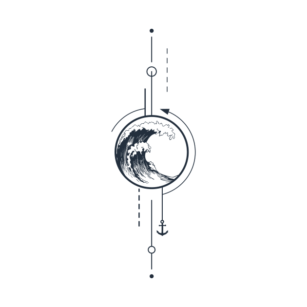 Waves And Anchor. Geometric, Line Art Style by SlothAstronaut