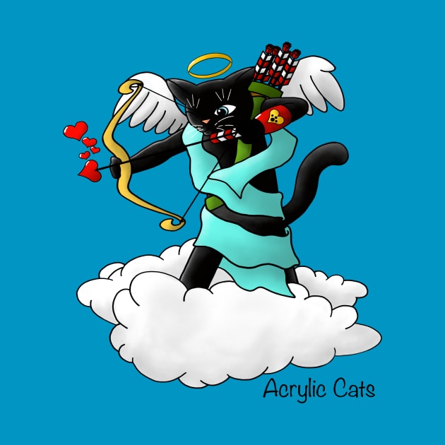 Valentine's Day Coal Black Cupid Cat by Acrylic1101Cats