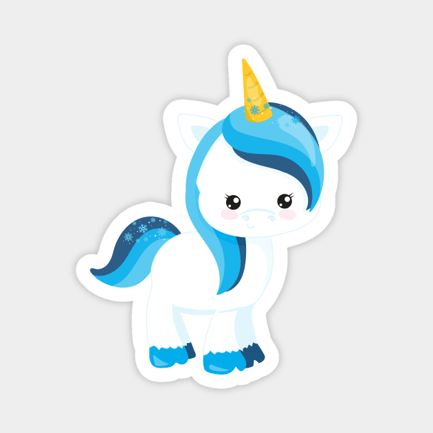 Cute Unicorn, Winter, Snowflakes, Magic Unicorn Magnet by Jelena Dunčević