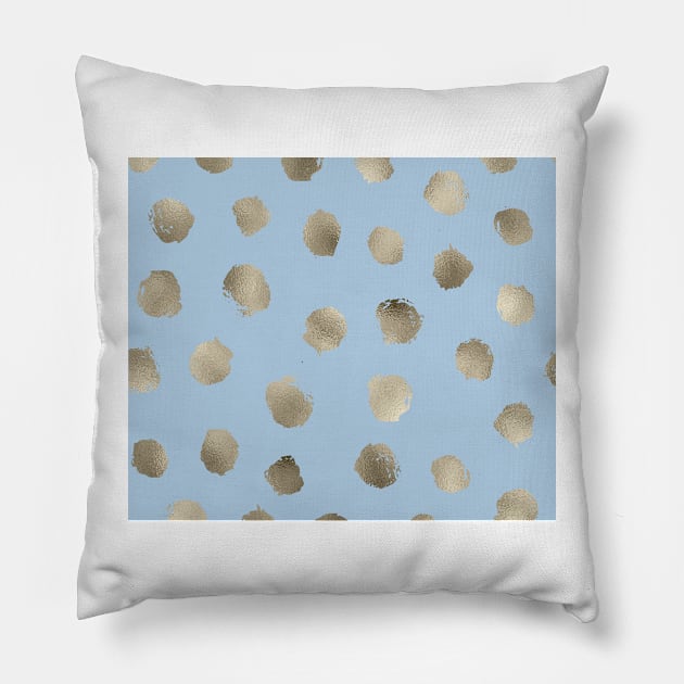 Clear pastel blue - golden dots Pillow by hamptonstyle