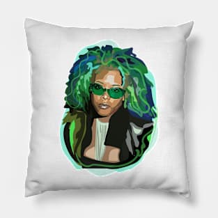 Kelis with green hair Pillow