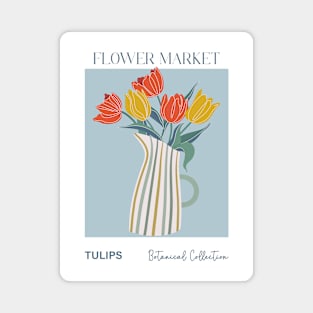 Trendy botanical print with bunch of tulips Magnet