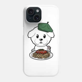 Cute furry dog eating spaghetti Phone Case