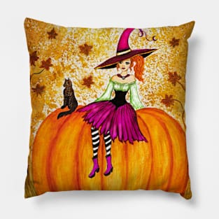 Redhead witch ready for autumn Pillow