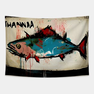 Colorful Tuna in Neo-Expressionist Style Painting Tapestry