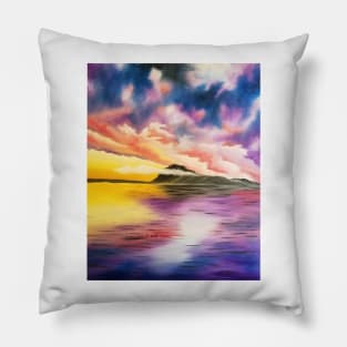 Dramatic Sky and Water Scene, Beach Sunset, Colorful Beach Sunset, Cloudy Sky, Waterscape, Skyscape Pillow