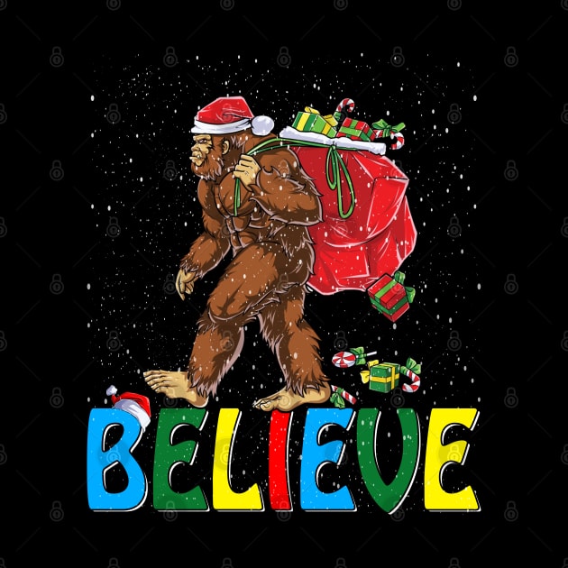 Believe Bigfoot Christmas Gifts For Men Boys Girls Funny Christmas T-Shirt ver3 by intelus