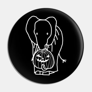 Minimal White Line Elephant with Halloween Horror Pumpkin Ghost Costume Pin