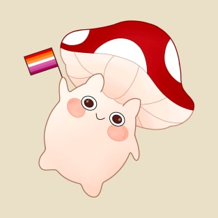 dancing and waving mushroom with lesbian pride flag T-Shirt