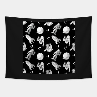 Black And White Astronaut Patterns Tapestry