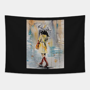 Walk in rain Tapestry