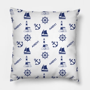 Sailing Illustrative Pattern Navy Blue Pillow