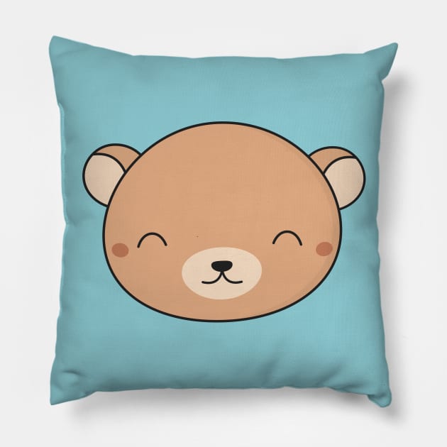 Kawaii Cute Brown Bear Face Pillow by happinessinatee