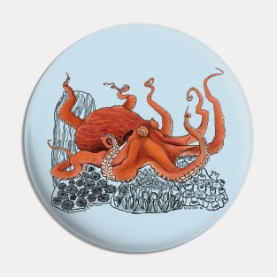 Red Giant Octopus Doodle-teal Pin