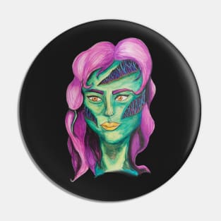 Colourful Zombie girl with stitched face Pin