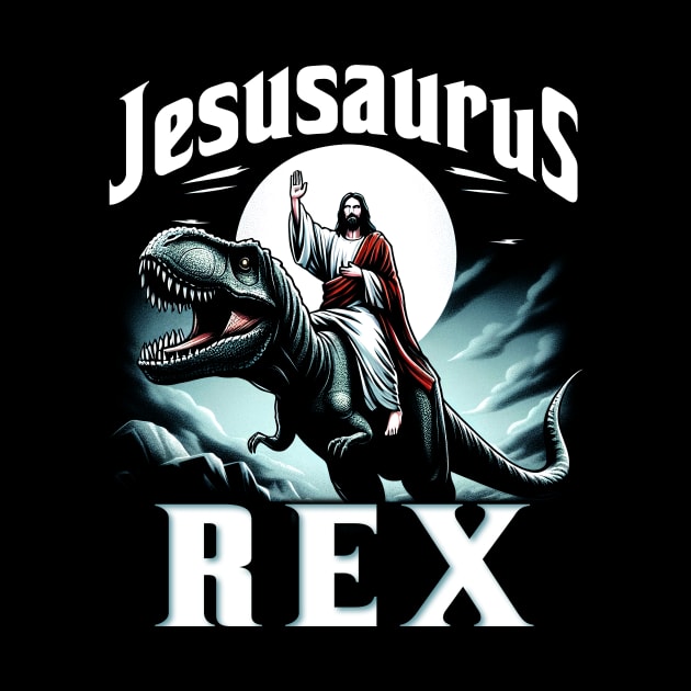 Jesusaurus Rex, Jesus riding a dinosaur by ArtbyJester