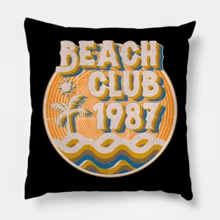 vintage retro beach club 70s 1987 with spirale orange Pillow