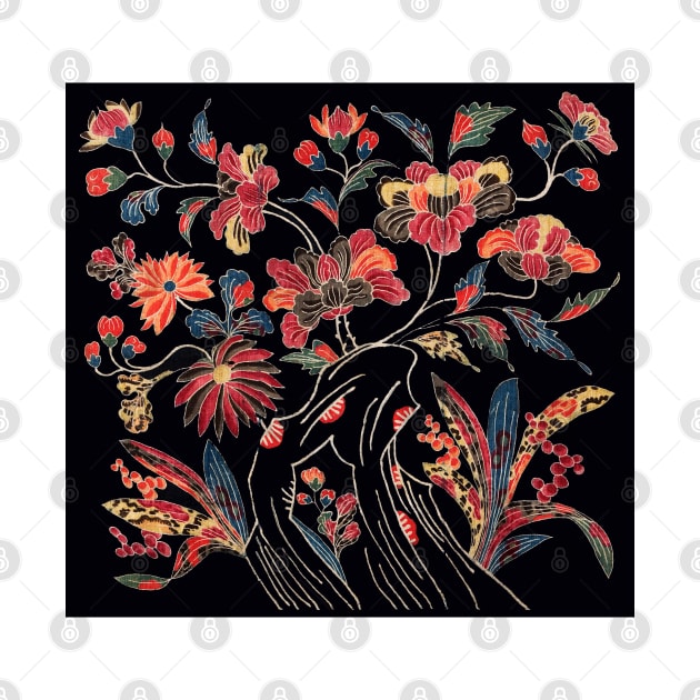 COLORFUL FLOWERS AND BLOSSOMS Antique Japanese Floral In Black by BulganLumini