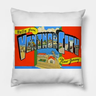 Greetings from Ventnor City, New Jersey - Vintage Large Letter Postcard Pillow