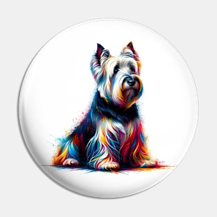 Dignified Skye Terrier in Colorful Splash Art Style Pin