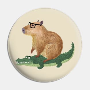 Funny Capybara Riding On a Crocodile Pin