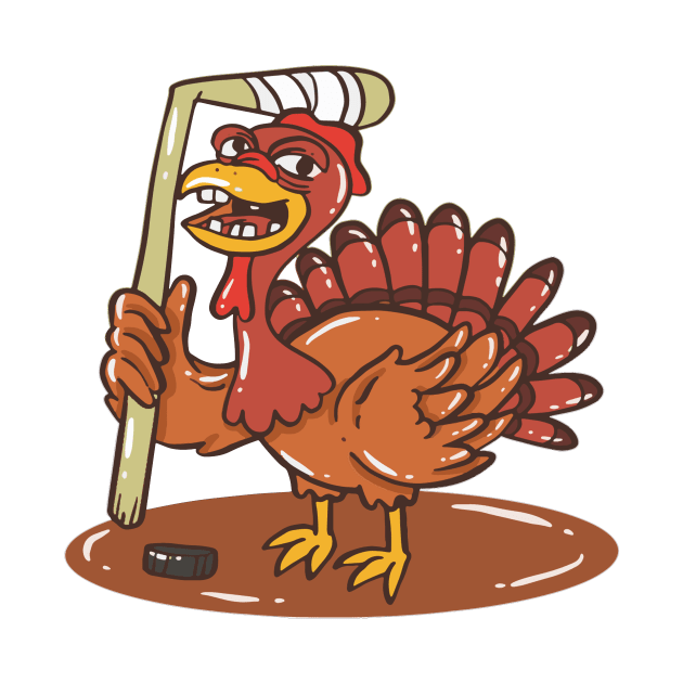 Turkey With Ice Hockey For Thanksgiving by Artmoo