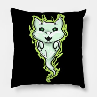 Ghost Cat Spirit Green Eyes Halloween Pillow