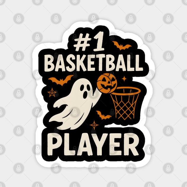 #1 Basketball Player Funny Halloween Ghost Gift Magnet by MakerMind8.2