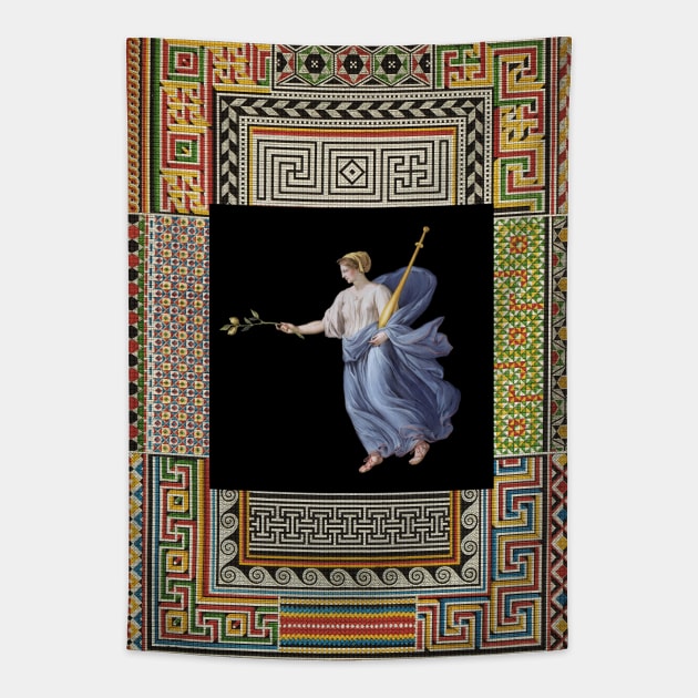 DANCING MAENAD HOLDING LIME BRANCH ,ANTIQUE ROMAN PAINTING WITH POMPEII MOSAICS PATCHWORK Tapestry by BulganLumini