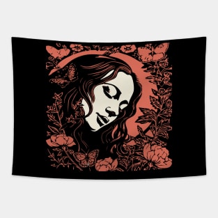 Linocut Woman Tapestry