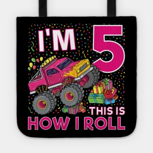 5th Birthday Monster Truck Party Gift 5 Year Old Girl Tote