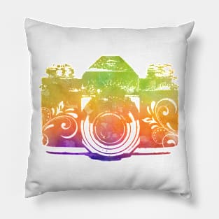 Rainbow swirly vintage camera Pillow