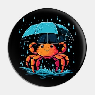 Crab Rainy Day With Umbrella Pin