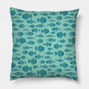 Teal Fishes On Turquoise Pillow