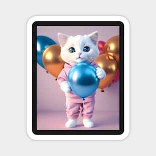 Cat with Balloons- Modern Digital Art Magnet
