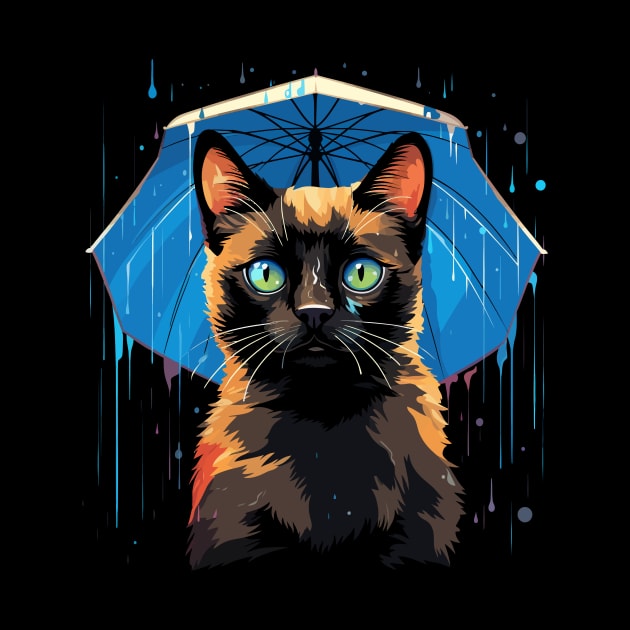 Siamese Cat Rainy Day With Umbrella by JH Mart