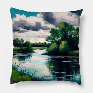 Cloudy Blue Lake Spring Scenery Pillow