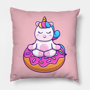 Cute Unicorn Doing Yoga On Doughnut Cartoon Pillow