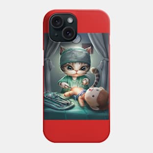 Cute cat surgeon performing surgery Phone Case