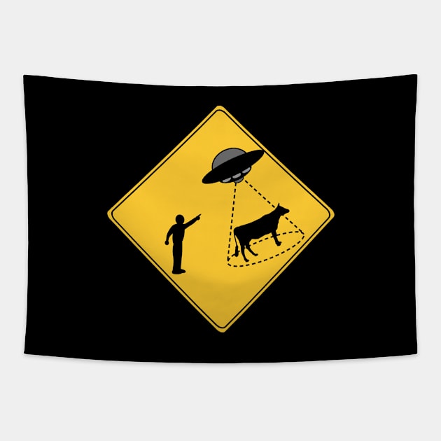 Road Sign Cow and UFO Tapestry by WarriorWoman