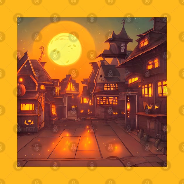 Spooky Halloween Moon Neigborhood in the Midnight by DaysuCollege