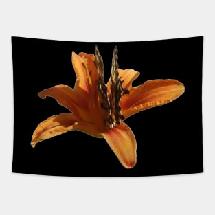 Beautiful photograph of a butterfly on an orange lily flower Tapestry