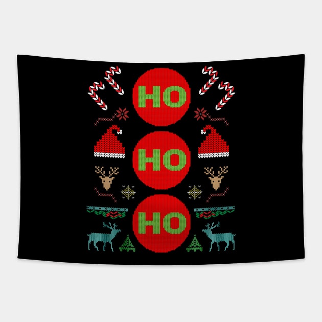 Ho Ho Ho Ugly Christmas sweater style design Tapestry by Brobocop