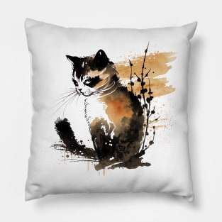 Neko Sumie-e cat art Pillow