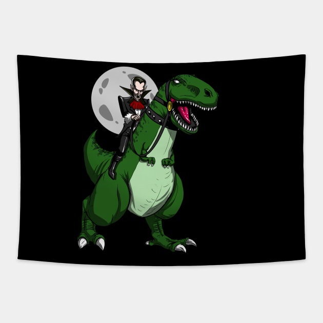 Vampire Riding T-Rex Dinosaur Zombie Halloween Tapestry by underheaven