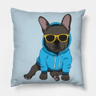 Hipster Frenchie (Black) Pillow